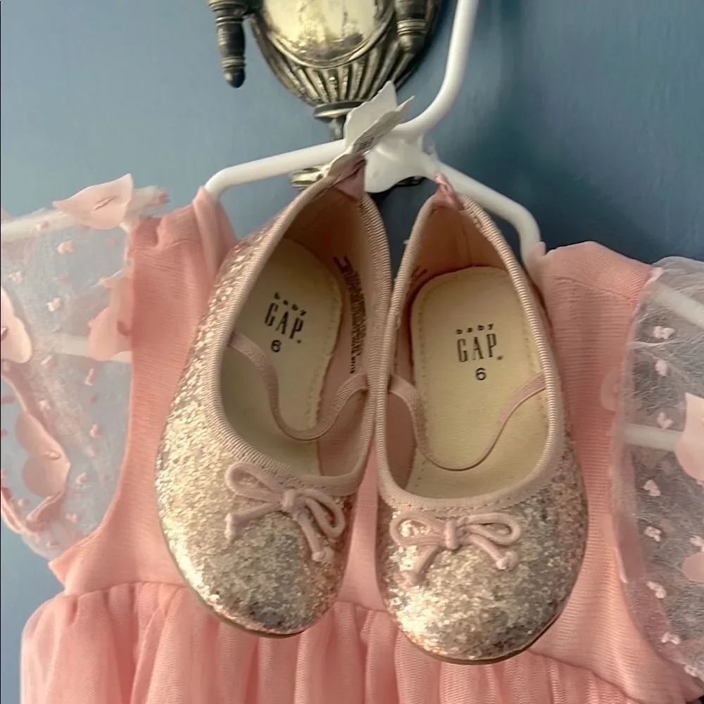 Pink Kids Dress with Matching Ballerina Sparkly Shoes.